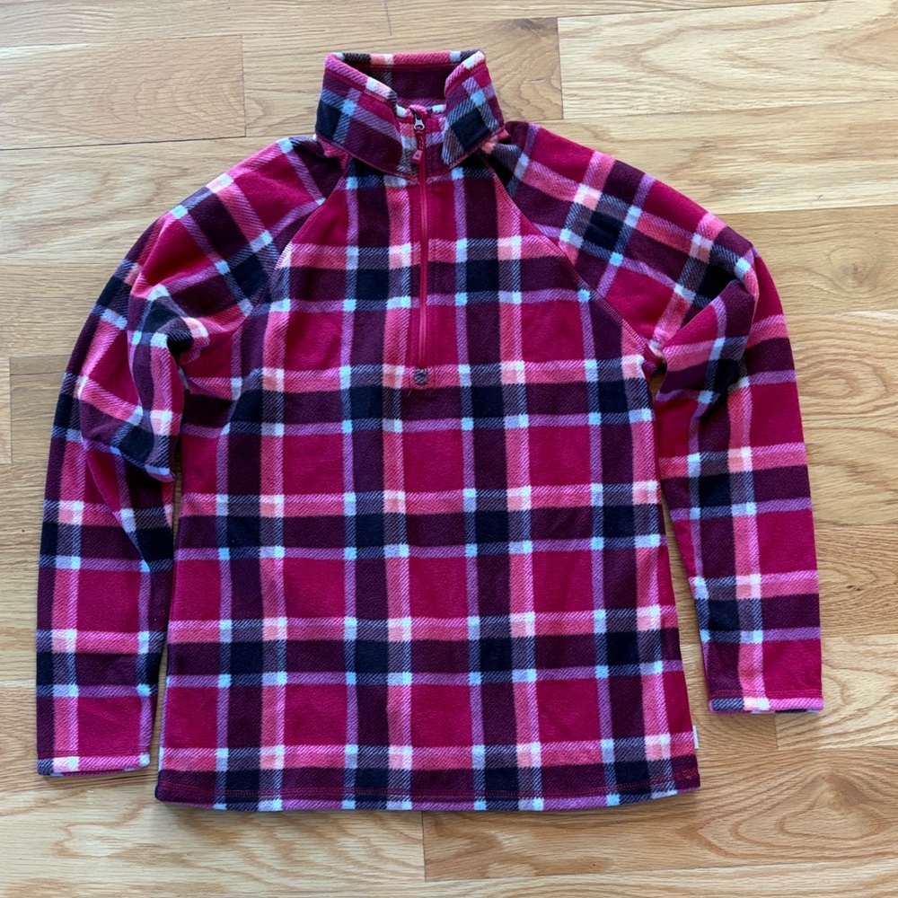 Eddie Bauer Women's Plaid Fleece Pullover - Red and Pink